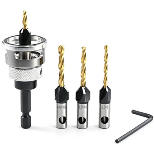 Titanium-Coated Woodworking Limit Four  Countersink Drill Adjustable Depth Step Drill Screws Countersink Drill Bit B