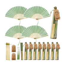 30 Set Green Fans for Guests Bulk,Handheld Foldable Handmade Folding Fans for DIY Bridal Shower Wedding Banquet,Party