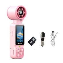 2 in 1 Handheld Gimbal Camera with Cooling Fan 180 Handheld Pocket Camera Rotatable HD Vlog Action Camera 64GB C