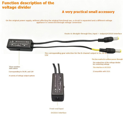 DC5521 LED Light and Speaker Power Cable for Small Electronics 12V 5V 9VOutput with Double Wire Split 1
