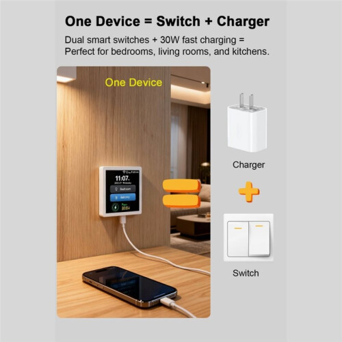 Zigbee 3.0  Home Tuya App Remote Control 4-Inch Touchscreen  with Type-C 30w Fast Charging Black EU Plug 2