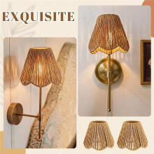 2 Pack Small Rattan Lampshade, Boho Vertical Striped Rattan Lampshade Replacement for Table Chandelier Wall Lamp