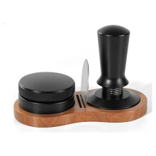 Kit de Tamper à Espresso avec Plateau en Bois - Distributeur de Café de 54 mm, Écran de Puck et Tamper à Ressort pour pour
