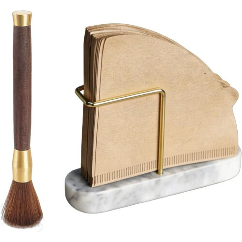 Coffee Filter Holder,Cone Coffee Filter Holder & Coffee Powder Cleaning Brush Set,Marble Base Coffee Filter Storage B