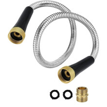 3ft Female to Female Short Garden Hose with Brass Fittings - Stainless Steel Metal Leader Hose Connector for Hose Reel