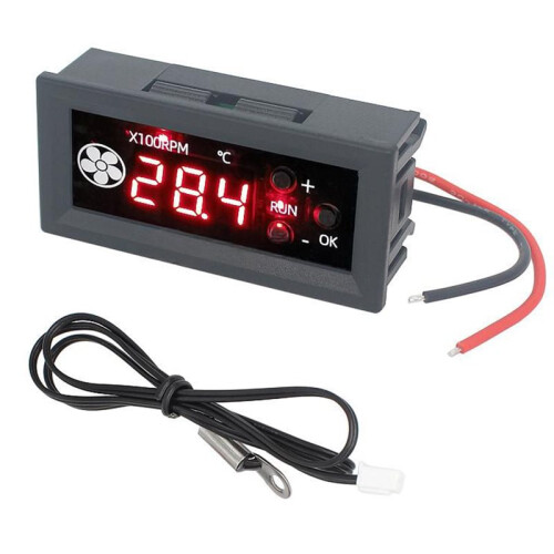 4-Wire 12V 3A PWM Fan Speed Controller with Digital Display and Temperature Probe Circular