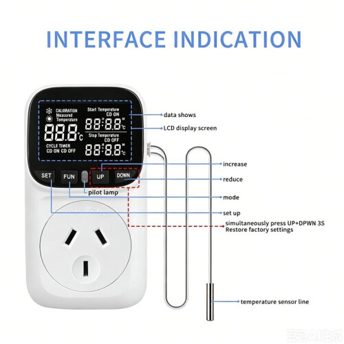 Digital Thermostat Socket, Temperature-Controlled Socket (Suitable for Heating and Cooling), with Display AU Plug