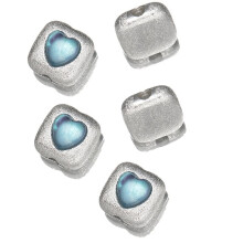 5pcs Handmade Sea Turquoise Heart Inlaid Plated Silver Bracelet Charm Fashion DIY Parts and Supplies 7mm