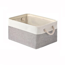 Storage Box with Handles Foldable Wardrobe Baskets for Storage Canvas Linen Storage Baskets for Clothes Toys Grey-White