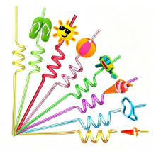 1set/24pcs Beach-Themed Fun Straw Set - Summer Party Supplies, Reusable Straws, Party Decorations
