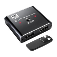 Comutador DP 1.4 8K Display Port 2 em 1 Saída 4K 120Hz Divisor  1.4 com Controle Remoto IR Comutador DP 2X1 para Monitor