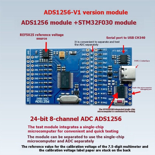 ADS1256 + STM32F030 High-Precision Acquisition Module 8-Channel 24-Bit ADC Conversion Module 2