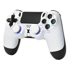 Wireless Game Controller for PS4/PC, Hall Effect Joystick, RGB Lighting, 6-Axis Gyro, Touchpad Game Controller White
