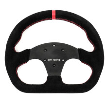 Universal 325mm/12.8inch Black Flat D Shape Suede Leather Steering Wheel 70mm-PCD for Most Vehicles & Sim Racing Game