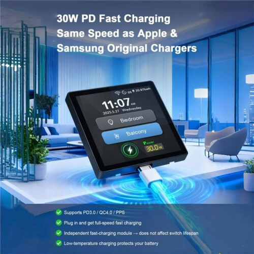 Tuya  4Inch Touch Screen Dual Control  30w Fast Charging  Control Rechargeable WiFi  Black EU Plug 1