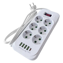 11 w 1 Listwa Zasilająca z Wtyczką EU z Przełącznikiem Głównym 2500W Kabel 2M z 6 Gniazdami AC 4 USB 1 Type-C do Biur, Mieszkań Studenckich