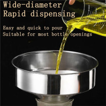 304 Stainless Steel Kitchen Funnel, 20cm Wide Mouth Metal Funnel for Liquid & Oil Rapid Transfer, 3.2cm Spout