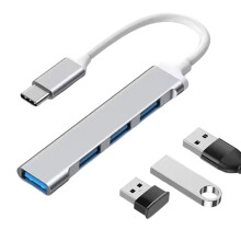 Adaptador Hub USB Tipo C 3.0 com 4 Portas para Acessórios de Computador e Notebook, Divisor Tipo C Multiport