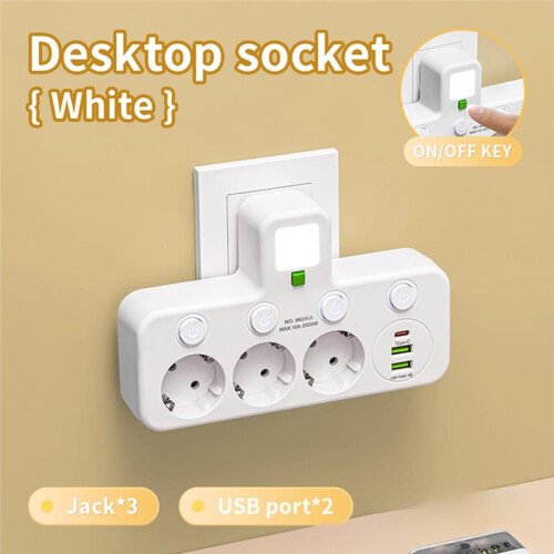 EU Plug Outlet 3 Sockets Electrical Socket No Extension Cord with USB Type-C  Two Specifications 2