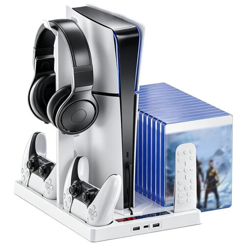 Stand for PS5pro/PS5slim/PS5 Cooling Fan Accessories Controller Charging Dock, and Headset/Disc Storage Rack Black 1