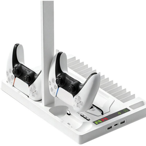 Stand for PS5pro/PS5slim/PS5 Cooling Fan Accessories Controller Charging Dock, and Headset/Disc Storage Rack Black 2