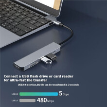 6-Portowy Hub USB C do Szybkiego Ładowania PD 4K USB 3.0 2.0 HUB Typu C dla PC Laptopa