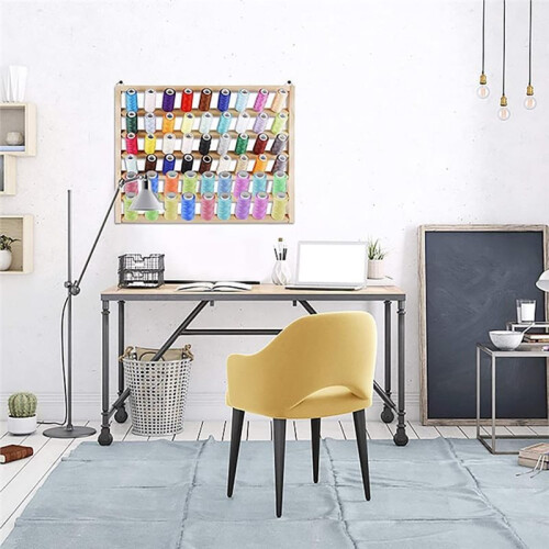 Organizer per Filo In Legno con 54 Spool e Ganci da Appendere per Cucito e Ricamo