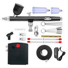 Airbrush Kit, Dual-Action Multi-Function Portable Airbrush Set Noise-Reducing Compressor for Painting Cake Model EU Plug