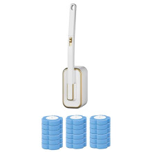 Wall-Mounted Long-Handle Disposable Toilet Brush Set, with Built-in Cleaning Liquid and Replacement Heads