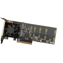 PCIe 3.0 X8 to M.2 NVMe SSD Expansion Card Quad 4-Bay with Cooling Fan PLX8747 Chip, Main Board Split-Free
