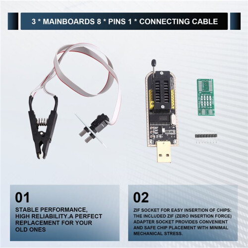 Kit de Programmation CH341B USB EEPROM Flash BIOS avec Câble de Clip de Test SOP8, Adaptateur 1.8V pour la Programmation pour NOR NAND 1