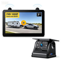 Magnetic Solar Wireless RV Backup Camera, 1080P 7" Touchscreen IPS Monitor DVR Recording Monitor for Car/Truck/Trailer