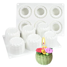 Flower Basket Silicone Mold, 3D 6-Cavity Mousse Cake Decorating Tools, Resin Candle Soap Making Mould for DIY Baking