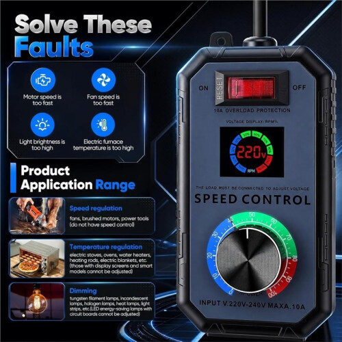 Speed Controller 230V Motor,4000W 10A Motor Speed Controller with Overload Protection for Angle Grinders,Blowers,EU Plug 1