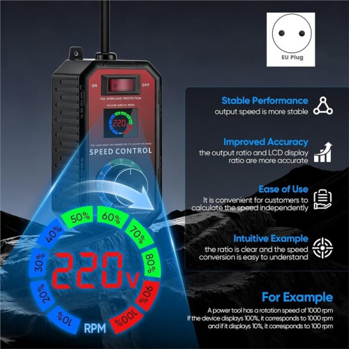 Speed Controller 230V Motor, 4000W 10A Motor Speed Controller with Overload Protection for Angle Grinders (EU Plug) 2
