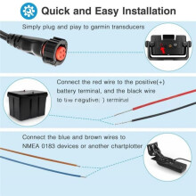 6-Foot 4-Pin Threaded Cable 010-12445-00 Power Data Cable for EchoMAP Chirp//UHD GPSMAP Panoptix 72cv 72dv