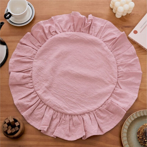 Sousplat de Tecido com Borda Rendada em Cor Sólida, Estilo Minimalista Coreano, Lavável A 2