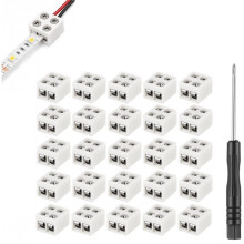 25er Pack LED-Bandlichtverbinder Schrauben Festziehen Terminal 2-Pin 8mm Verbinder mit Schraubendreher Draht zum Abisolieren Des Verbinders