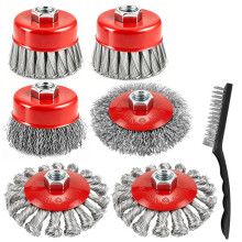 7Pcs Wire Wheel Brush Set for 4.5" Angle Grinder, 3" & 4" Knotted & Crimped Carbon Steel Cup Wheels, 5/8"-11 UNC Arbor