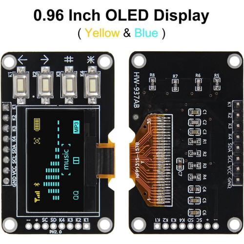 2Pcs 0.96 Inch OLED I2C IIC Display Module 128x64 with Matrix 4 Button  Self-Luminous OLED Screen /Yellow 1