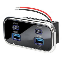 76W 4-Port USB Outlet Dual USB-C PD & QC3.0 USB-A Fast Charging for Car Boat Marine Truck Bus