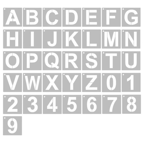 Conjunto de Estênceis de Letras e Números de Plástico Reutilizáveis de 3 Polegadas 36 Peças para Pintura em Madeira Sinal DIY Artesanato