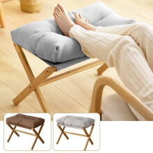 Under Desk Footstool Chair Stool Rectangle Padded Rest Seat Pouffe Bamboo Legs