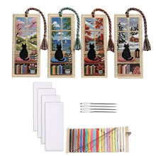 Katze Kreuzstich Lesezeichen, Katzen Lesezeichen Kreuzstich Set für Anfänger, DIY Gesticktes Geschenk für Buchliebhaber