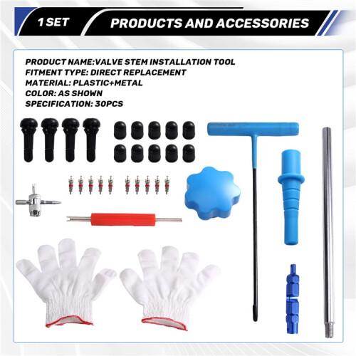 30PCS Car Tire Valve Stem Installation Tool Kit Valve Core Puller Set for Repair with Maintenance Tools
