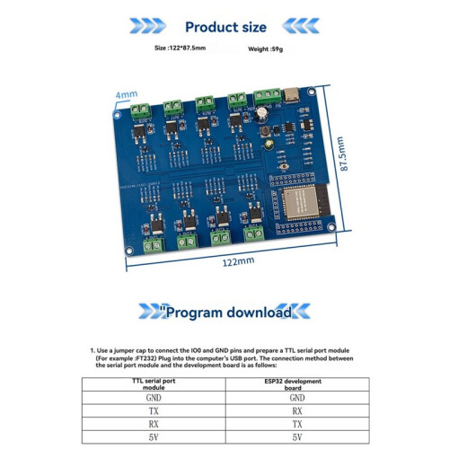 ESP32 8-CH MOS  Module DC5-60V WiFi  Development Board 8-Way MOSFET Controller for 1