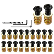 120 Pcs 60 Sets 1/4-20 X 15mm Threaded Inserts for Wood, Furniture Screws Inserts with 1/4-20 Bolts & Nuts Set