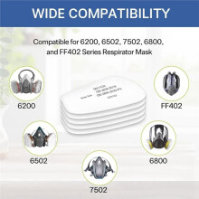 100 Stuks 5N11 Ademhalingsfilter Katoen, Vervangend Deeltjefilter Katoen voor 6200, 6502, 7502, 6800 en FF402 Series