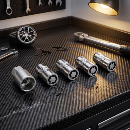 24210 Chrome Cone  Wheel Locks Set (M14 X 1.5 Thread Size) Wheel Locks, Unique Key Tool and ID Card 1