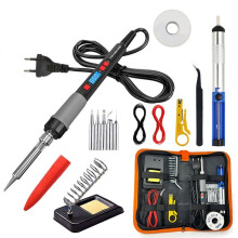 Soldering Iron Set 90W with Digital Display, Adjustable 180-500 C, 5 Tips,Desoldering Pump,Tweezers EU Plug